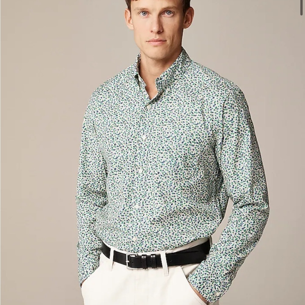 NWOT j crew ditsy floral Ellis green Secret Wash cotton poplin shirt in print
